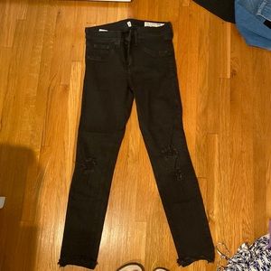 Rag and Bone size 26 low-rise black skinny jeans. Distressed with rips on knees